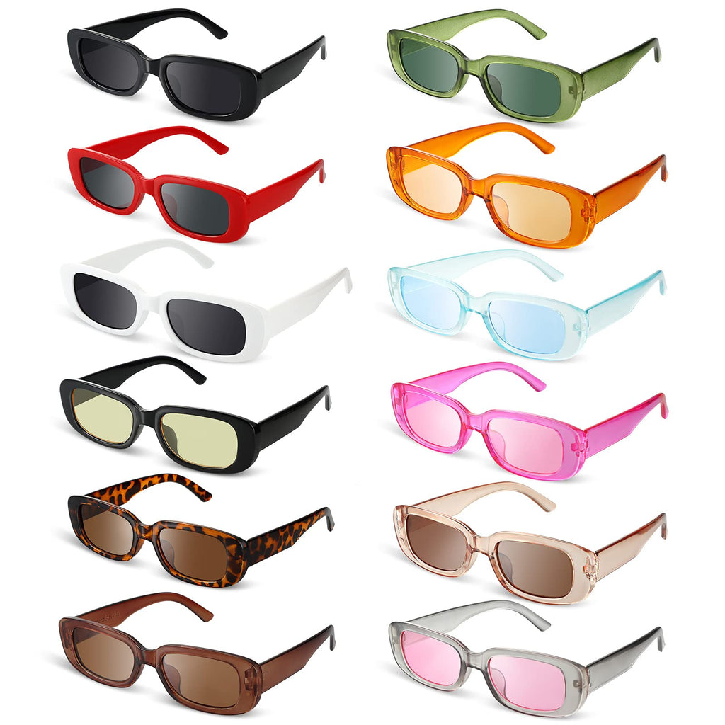 [Australia] - 12 Pairs Small Rectangle Sunglasses Retro Driving Glasses 90's Vintage Narrow Frame Square Sunglasses Unisex Frame Glasses 