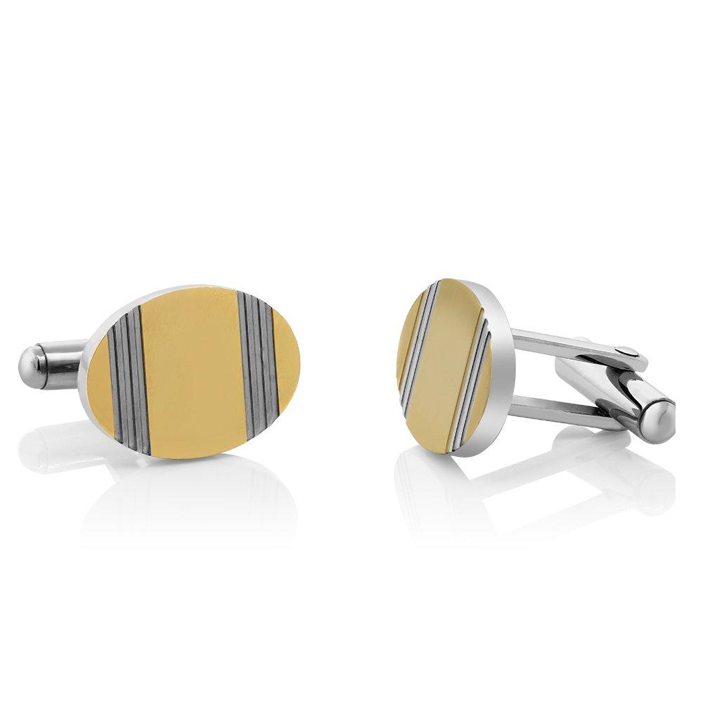 [Australia] - Gem Stone King 19 x 13mm Stunning Stainless Steel High Shine 2-Tone Men Cufflinks 