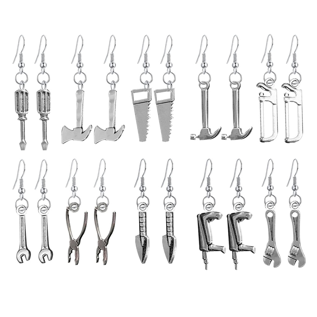 [Australia] - WUWEIJIAJIA 10 Pairs Funny Handmade Lightweight Cute Vintage Silver Tool Axe Wrench Dangle Drop Earrings Sets Funky Quirky Punk Spanner Earrings for Women Girls 10 Piece Set 