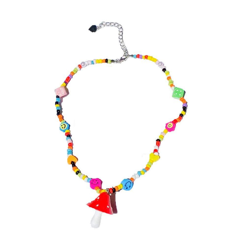 [Australia] - Y2K Necklace Colorful Beaded Necklace Smiley Face Mushroom Beaded Necklace Indie Jewelry for Girls Women 