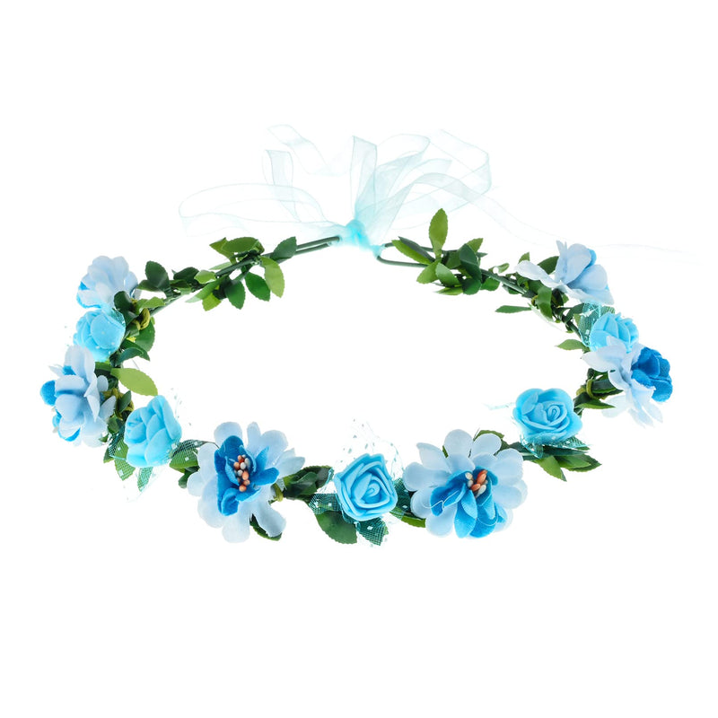 [Australia] - Vividsun Girls Boho Rose Floral Crown Wreath Festival Wedding Beach Hair Wreath Blue 