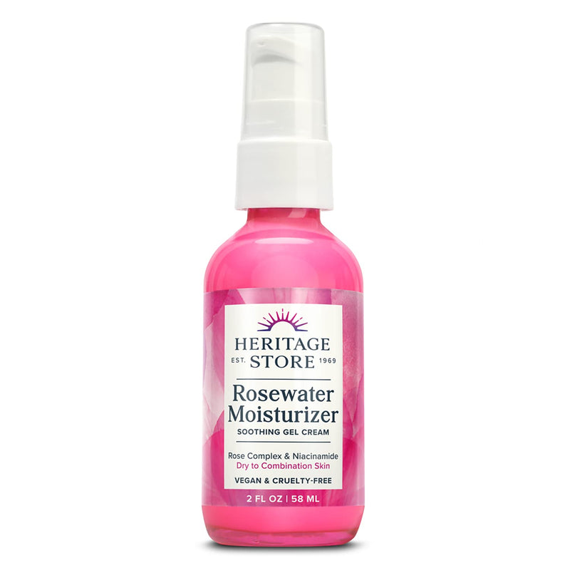 [Australia] - Heritage Store Rosewater Facial Moisturizer, Soothing Gel Cream for Dry Skin to Combination Skin, with Rose Complex, Niacinamide & Hyaluronic Acid, Vegan, Paraben Free & Cruelty Free, 2oz 