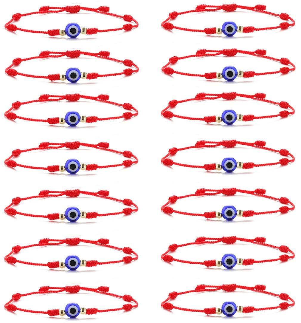 [Australia] - Jewdreamer 14PCS Evil Eye Bracelets for Women Men 7 Knot Lucky Bracelets Handmade Braided Red String Bracelet Adjustable Family Friendship Couple Protection Amulet Bracelet A: Red 