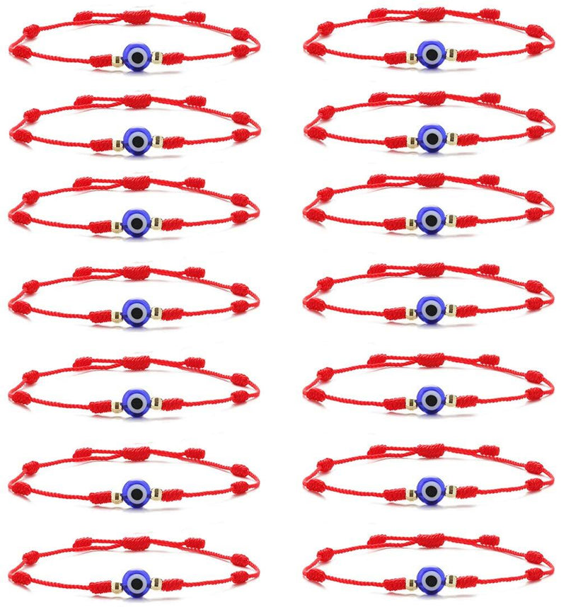 [Australia] - Jewdreamer 14PCS Evil Eye Bracelets for Women Men 7 Knot Lucky Bracelets Handmade Braided Red String Bracelet Adjustable Family Friendship Couple Protection Amulet Bracelet A: Red 