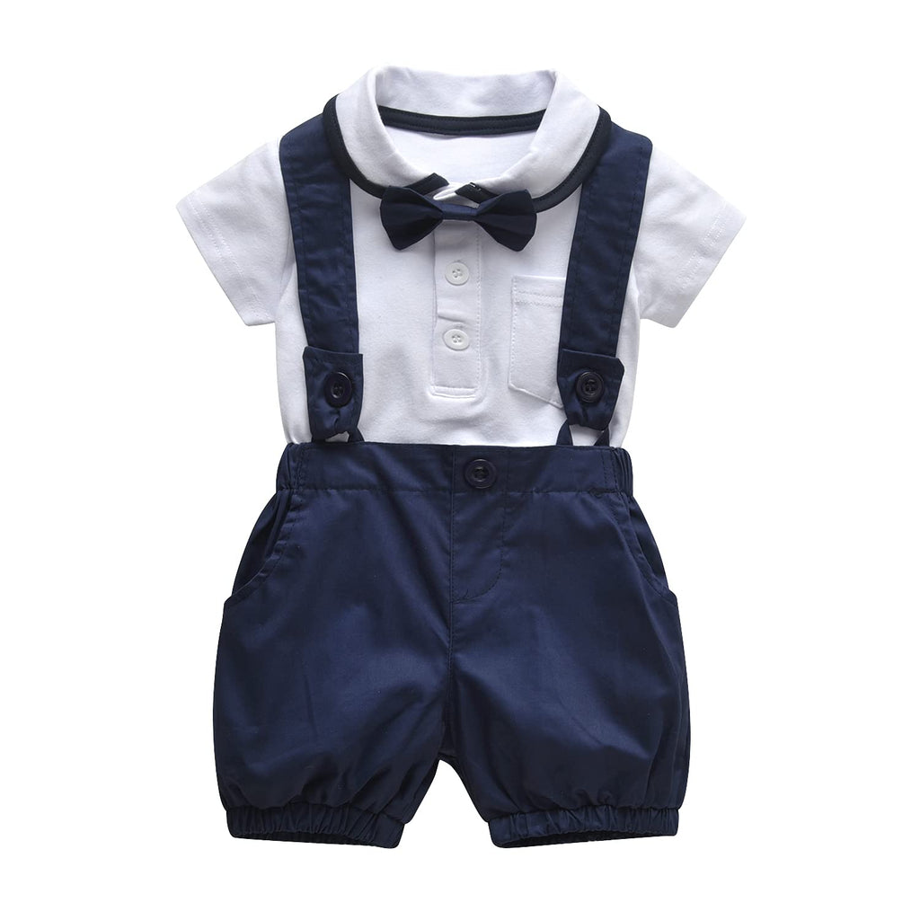 [Australia] - Baby Boys Gentleman Clothes Set, Infant Short Sleeve Shirt and Suspender Shorts Outfits Suits Blue 0-6 Months 