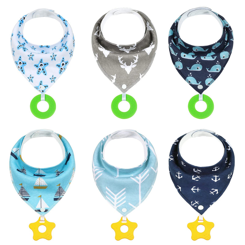 [Australia] - Baby Bandana Drool Bibs 6 Pack and Teething Toys 100% Cotton Soft and Absorbent for Boys & Girls 0-36 Months - Baby Teething Bibs by Yoofoss 