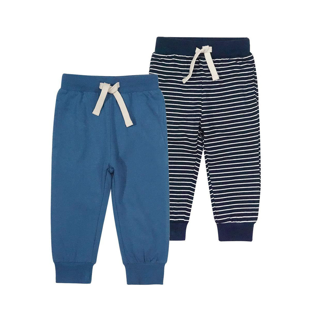 [Australia] - SUYEORLI Toddler Baby Boys Girls Joggers Pants Cotton Soild Color Stripes Sweatpants with Drawstring 1-6T Blue+stripes 12-18 Months 