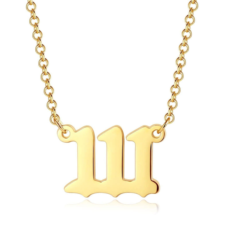 [Australia] - Angel Number Necklace 111 222 333 444 555 666 777 888 999 Gold Old English Numerology Necklace 111-gold 