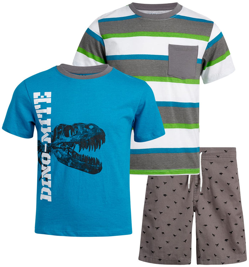[Australia] - TONY HAWK Boys' Short Set - 3 Piece T-Shirt and Twill Shorts Playwear Set (Toddler/Little Boy) Blue Dino 2T 