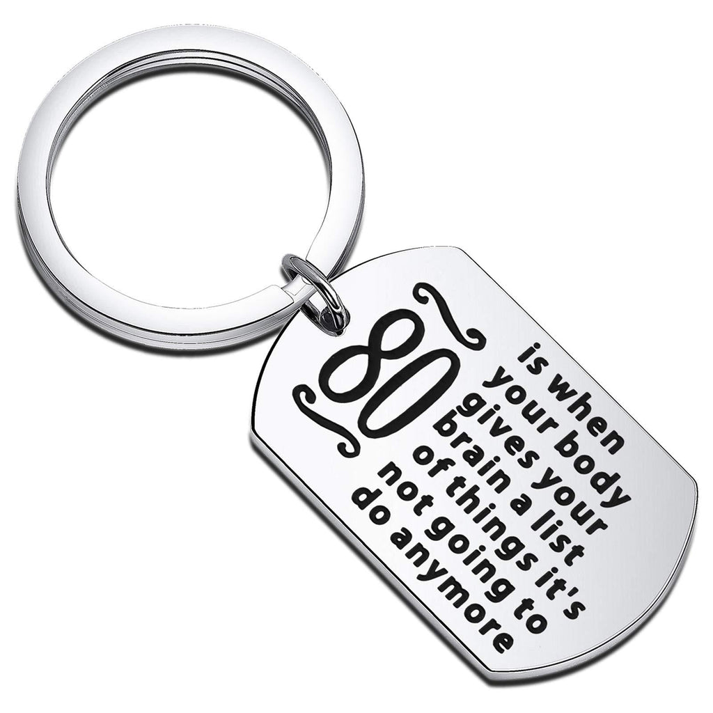 [Australia] - BEKECH 80 Year Old Birthday 80 is When Your Body Gives Your Brain a List of Things 80TH Birthday Keychain Silver 