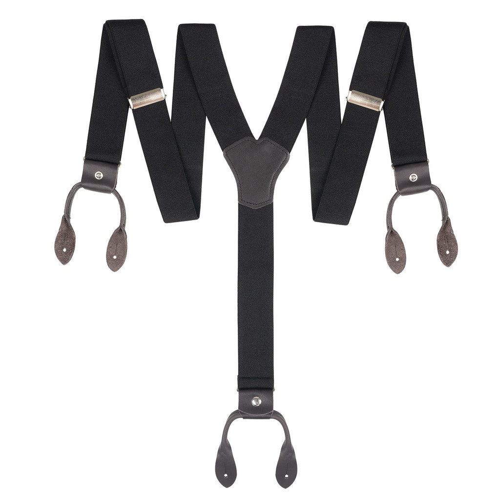 [Australia] - Men's Button End Tuxedo Suspenders - Real Leather - Y Back Style - Adjustable Black 