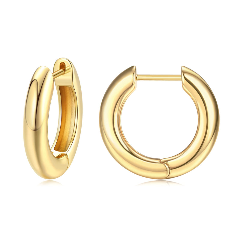[Australia] - Dochais Gold Hoop Earrings 18K Gold Plated Chunky Tube Hoops Hypoallergenic Huggie Earrings for Women Girls 11.0 Millimeters 