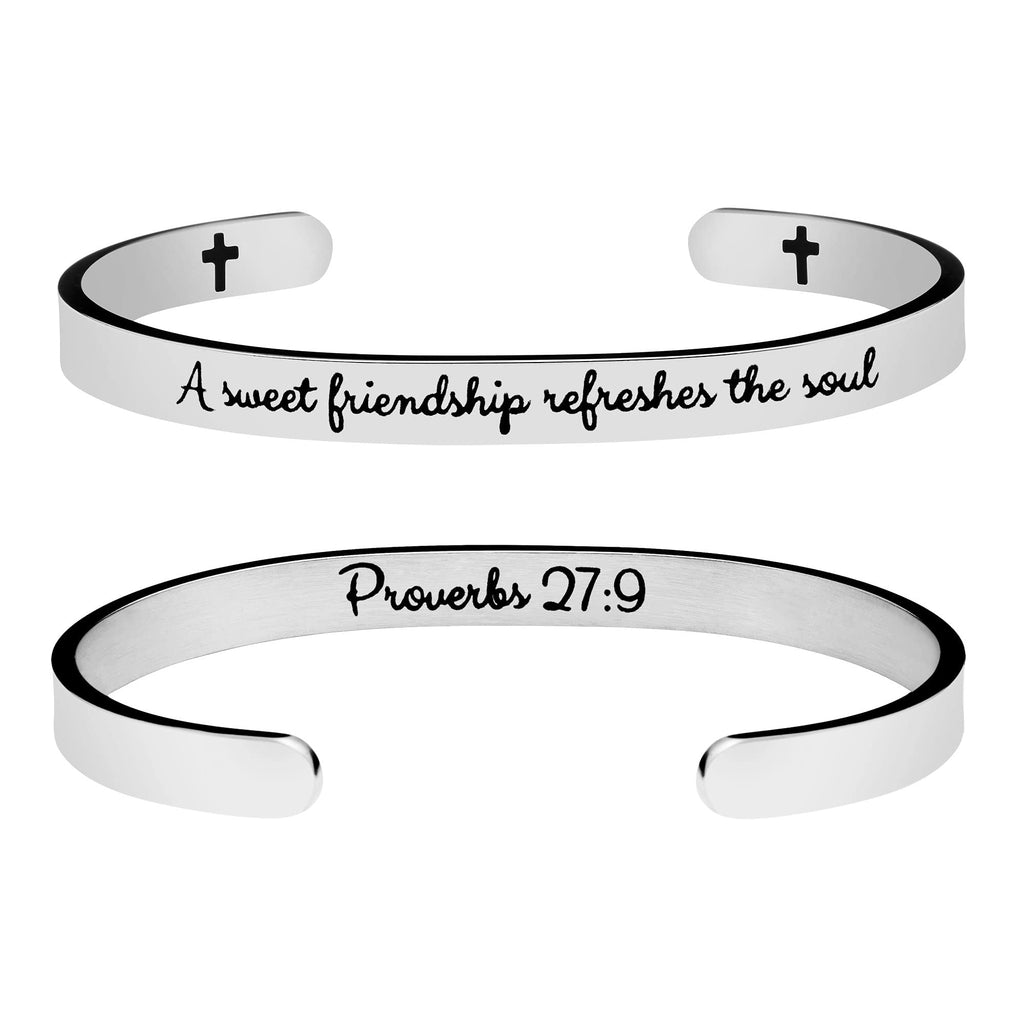 [Australia] - Christian Bracelet Bible Verse Jewelry Religious Gift for Women Inspirational Scripture Cuff Bangle Friend Encouragement A Sweet Friendship Refreshes The Soul 27:9 