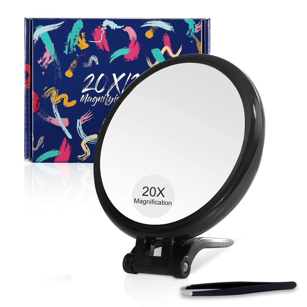 [Australia] - Magnifying Mirror 20x / 1x Two Sided, Double Sided Magnifying Mirror with Stand, Magnified Hand Mirror for Makeup, Blackhead/Comedone Removal (6inch,20X/1X, Black) 