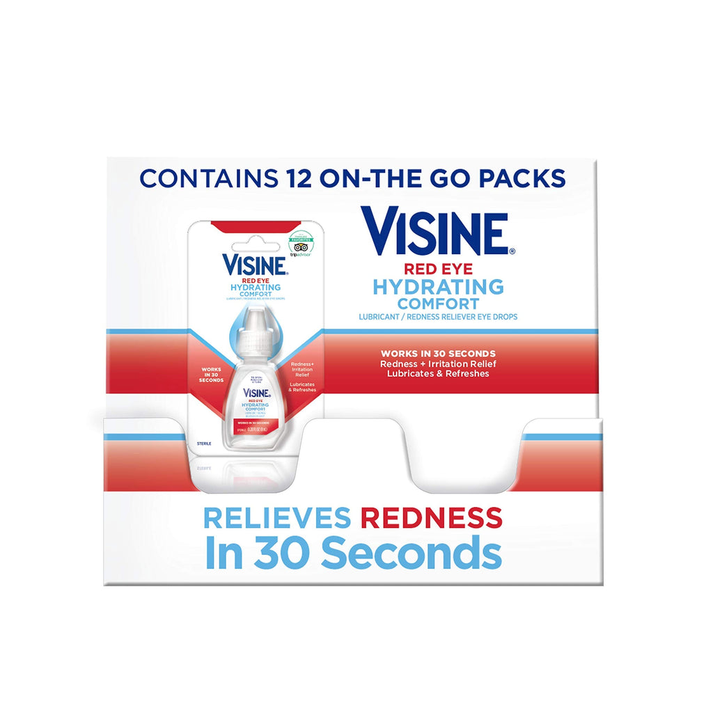 [Australia] - Visine Red Eye Hydrating Comfort Redness Relief and Lubricant Eye Drops to Relieve Red Eyes Due to Minor Eye Irritations Fast and Help Moisturize Dry Eyes, On-The-Go Packs, 12 x 0.28 fl. oz Red Eye Hydrating Comfort, On-the-Go 