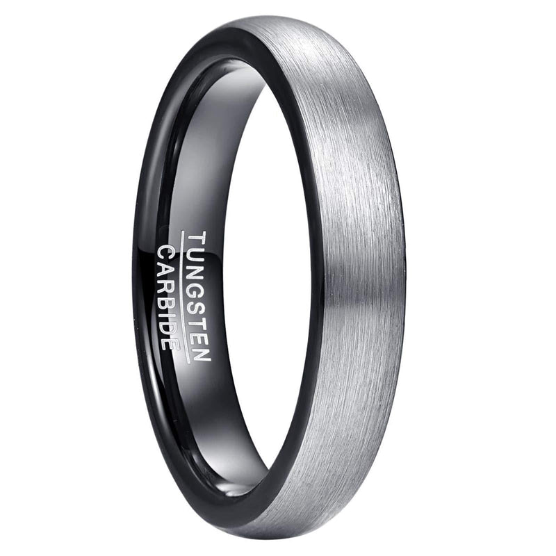 [Australia] - GALANI 4mm Black Tungsten Ring for Men Women Silver Brushed Wedding Engagement Bands Dome Style Comfort Fit Size 5-12 