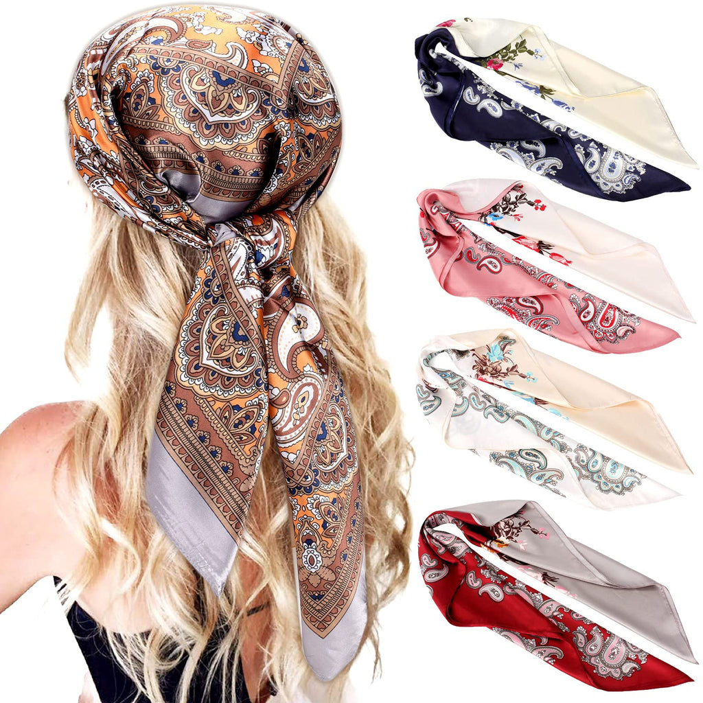 [Australia] - Silk Feeling Head Scarves - 35 Inch Large Hair Scarf Satin Square for Women Cashew 