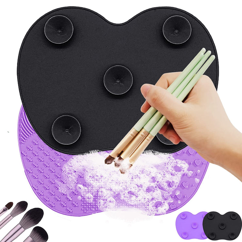 [Australia] - 2 Makeup Brush Cleaning Mats,Silicone Makeup Brush Cleaner With Suction Cup,Portable Washing Tool Scrubber Pad For Brushes,Makeup Brush Cleaning Pad, (Black & Purple) Black & Purple 