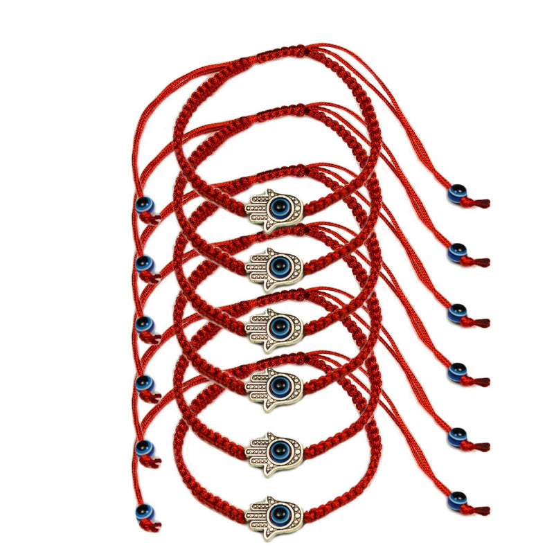 [Australia] - 6pcs Braided String Evil Eye Hamsa Hand Bracelet for Protection, a Symbol for Luck, Fortune, Protection and Prosperity, for Women, Men, Boys, & Girls Red 