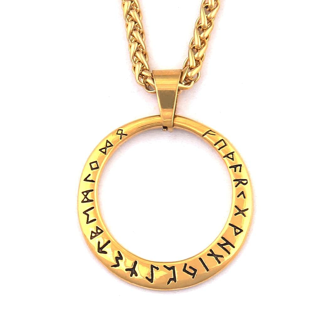 [Australia] - BAVIPOWER Viking Runes Circle Necklace Pendant Mystery Vintage Protection Amulet Accessory Gold Runic Circle 20.0 Inches 