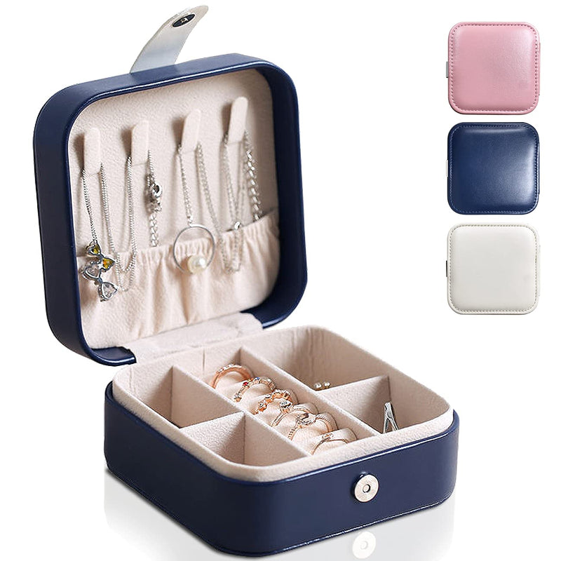 [Australia] - Travel Jewelry Organizer Container, Two Layer Storage, All in one Storage Case, Leather Jewelry Storage Travel Box, Suitable for Women Store Rings, Earrings and Necklace (Blue) Blue 