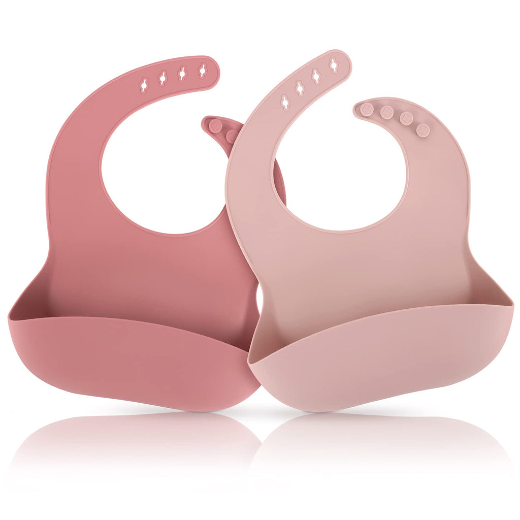 [Australia] - ME.FAN Silicone Baby Bibs for Babies & Toddlers | Adjustable Silicone Bibs 2 Set Dusty Rose/Pale Mauve 