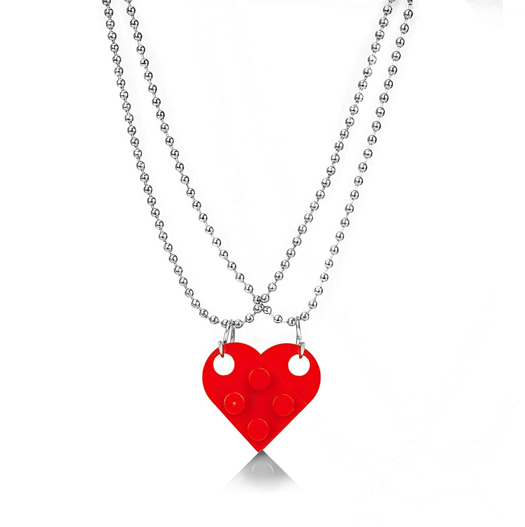 [Australia] - WAINIS 1-3 Pairs Brick Necklace for Couples Friendship Heart Pendant Shaped 2 Two Piece Jewelry Set Compatible Gifts for Him Her A:1 PAIR RED 