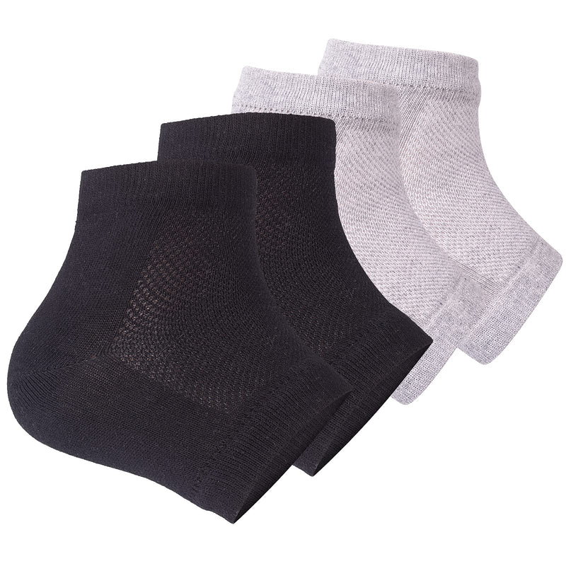 [Australia] - Moisturizing Heel Socks, 2 Pairs Toeless Socks Gel Lined Spa Socks for Dry Heels Treatment Cracked Heel Repair (Black/Grey) 