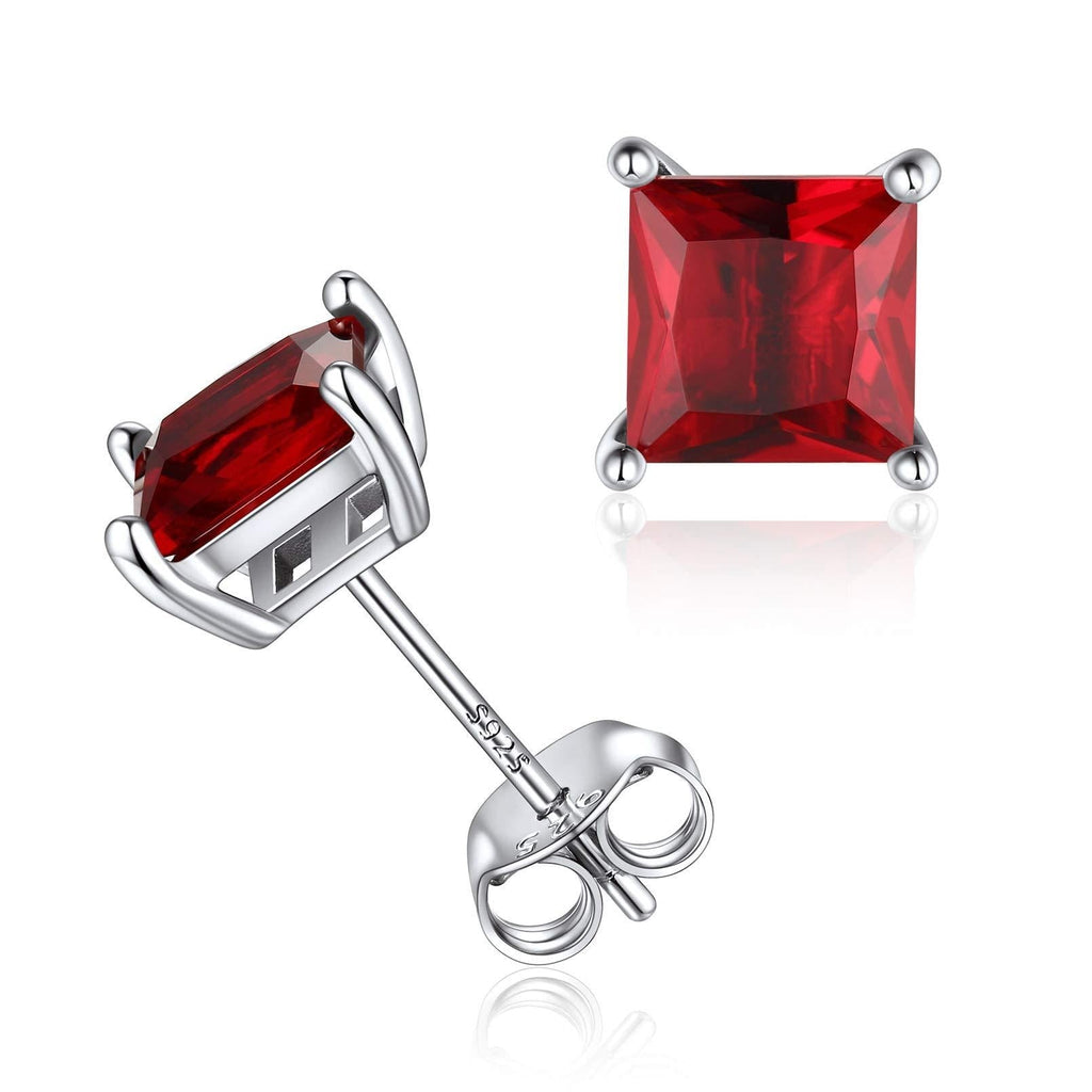[Australia] - ChicSilver 925 Sterling Silver Sparkling Heart/Round/Princess Cut Birthstone Stud Earrings for Women Birthday Jewelry (with Gift Box) Princess Cut 01. january - garnet 