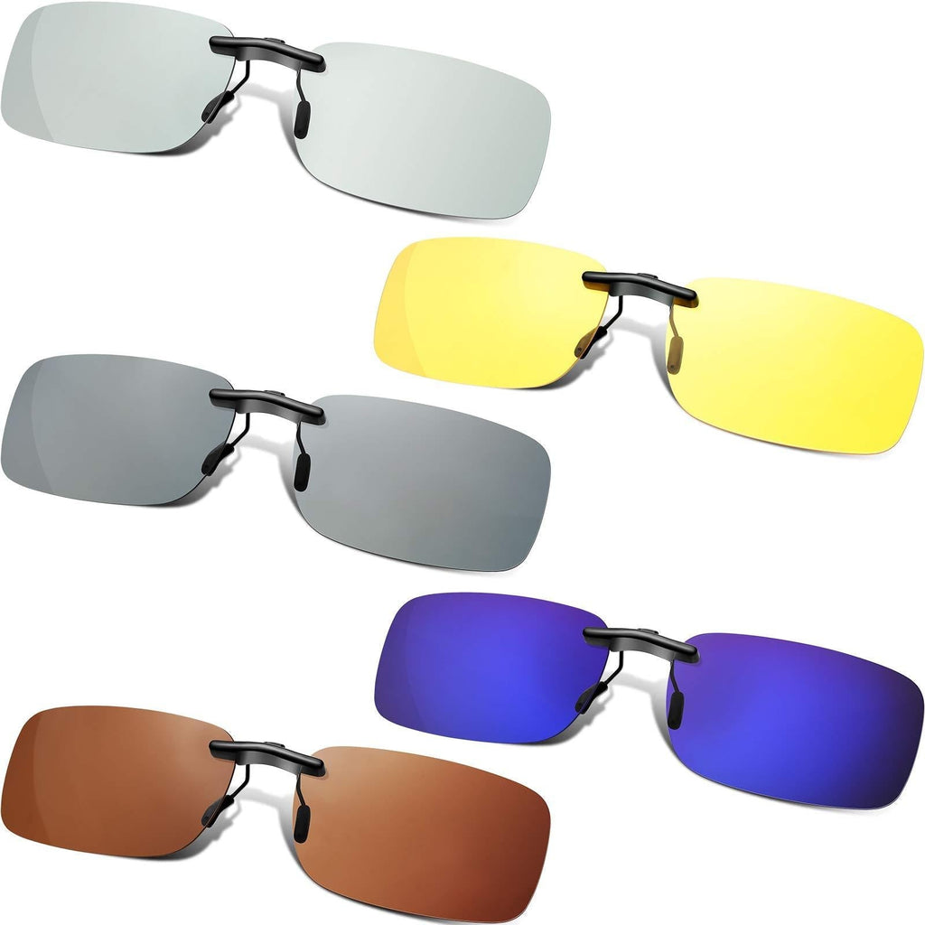 [Australia] - 5 Pieces Polarized Clip on Sunglasses Rimless Rectangle Clip on Sunglasses Lightweight Polarized Eyeglasses for Myopia Eyeglasses Outdoor Night Driving Men Women 