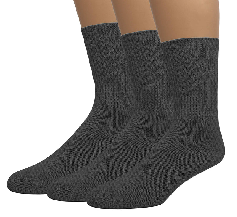 [Australia] - EMEM Apparel Women's Diabetic Crew Cotton Socks | Non-Binding Loose Top | Seamless Toe | 3-Pair | Plus Size Available 10-13 Plus Dark Heather Grey 