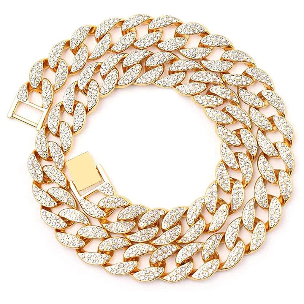 [Australia] - JLCCKJJS 15mm Cuban Link Chain For Men, Rhinestone Women Unisex Bracelet Big Jewelry For Boy 18 20 22 24 Inch Bling Iced Out With Rhinestones Rapper Hip Hop Lovers Necklace Costume Fashion Accessories 18.0 Inches 