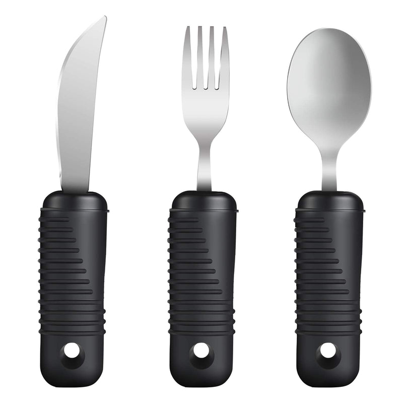 [Australia] - YPC Adaptive Utensils,Easy Grip Silverware,Built-Up Fork,Spoon and Rocker Knife for Adults,Elderly,Arthritis,Tremors and Parkinsons,3 Piece Set Utensil Set 