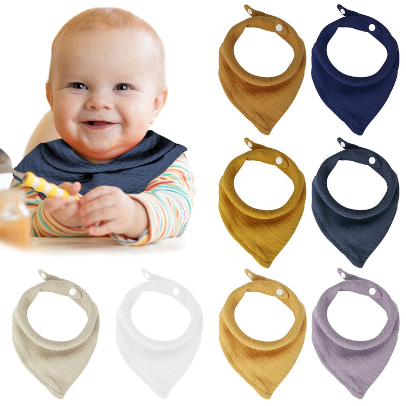 [Australia] - Muslin Bandana Bibs, Baby Drool Bibs for Boys & Girls, Absorbent Cloth Bibs for Unisex, Adjustable Snap Bibs for Newborn/Infant - Yellow & Blue Series, 8 Pack 