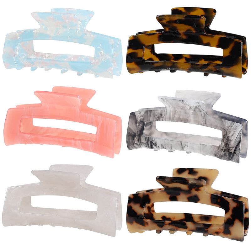 [Australia] - 6 Pack Multi-Color Large Hair Claw Clips, Banana Tortoise Shell Barrettes Celluloid French Leopard Print Hair Jaw Clips for Women and Girls 