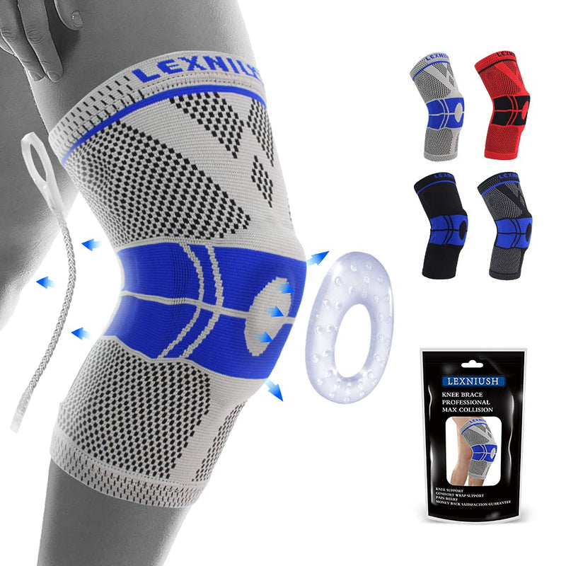 [Australia] - Professional Knee Brace, Best Knee Compression Sleeve Support for Men Women with Patella Gel Pads &Side Stabilizers, Medical Grade Knee Support knee Sleeves for Running, Meniscus Tear, Arthritis, ACL,Joint Pain Relief, Injury Recovery New/Grey 