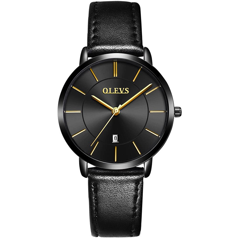 [Australia] - Men wathes Japanese Movement Watches for Men Ultra Thin Design Leather Business Casual Simple Mens Watches Black band-Black case-Blackdial 