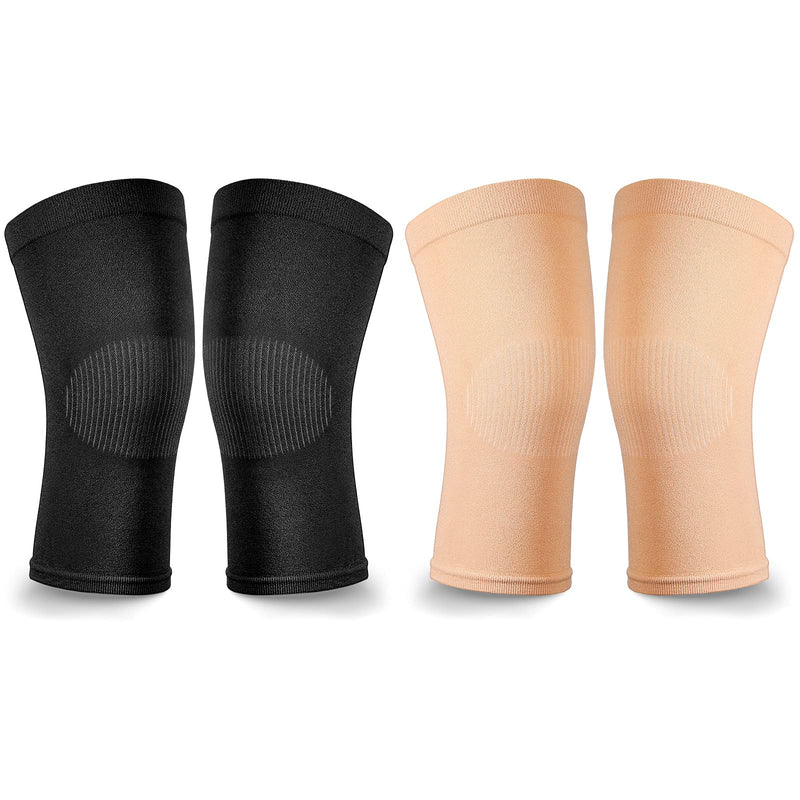 [Australia] - 2 Pair Knee Brace Compression Sleeves Knee Support Brace for Meniscus Tear, Lightweight Knee Sleeve for Arthritis Pain Relief, Knee Support for Men and Women for Running, Weight Lifting (Black, Beige) Black, Beige 