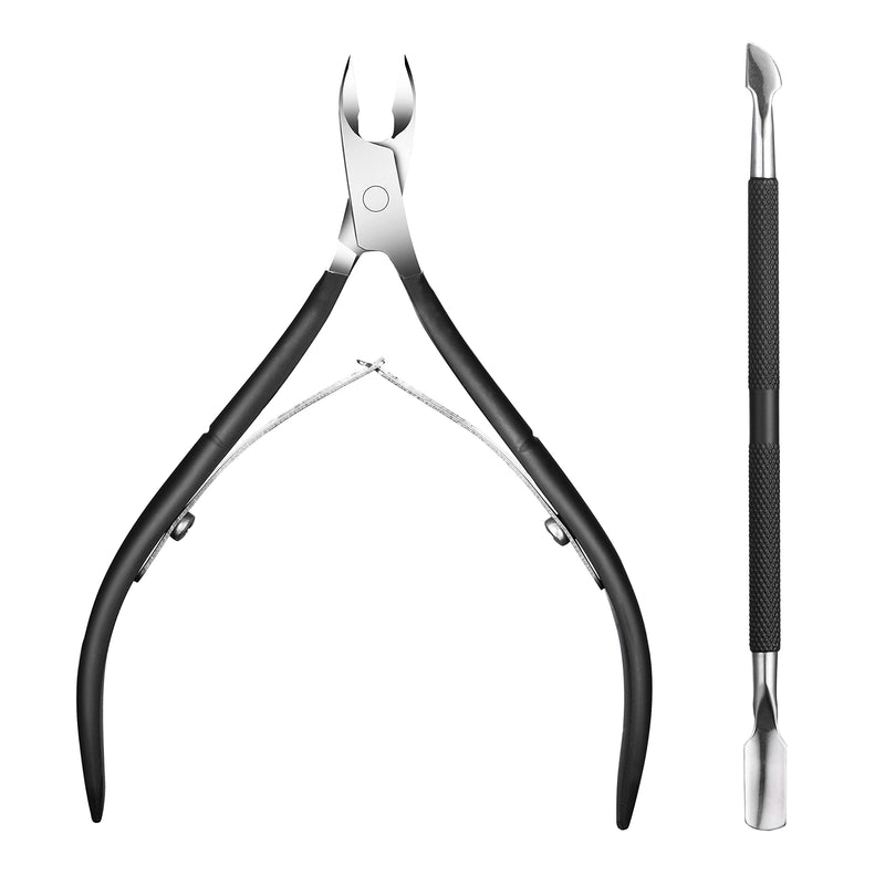 [Australia] - Cuticle Trimmer with Cuticle Pusher, Kmeivol Professional Stainless Steel Cuticle Cutter, Durable Pedicure Manicure Cuticle Scissors for Fingernails, Toenails Cuticle Nipper Remover Tool Black 