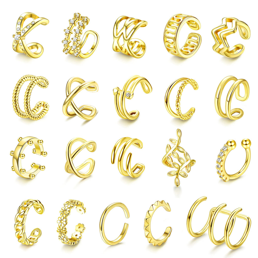[Australia] - Thunaraz 20 PCs Ear Cuffs Earrings Adjustable for Women Men Fake Helix Cartilage Cuffs for Non Pierced Ears Leaf Flower Clip On Wrap Earring Set Gold/Silver/Rose Gold 