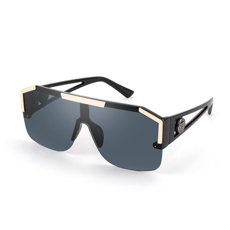 [Australia] - FEISEDY Square Flat Top Shield Sunglasses One Piece Frameless Stylish Women Men UV400 B2765 Black 73 Millimeters 