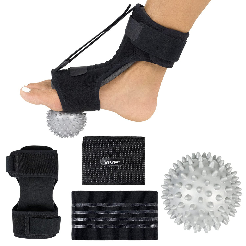 [Australia] - Vive Dorsal Night Splint - Support For Plantar Fasciitis, Achilles Tendonitis - Adjustable Ankle Brace - Massage Ball For Men And Women - Foot Orthotic Pads With Elastic For Arch, Heel Pain Relief Black 