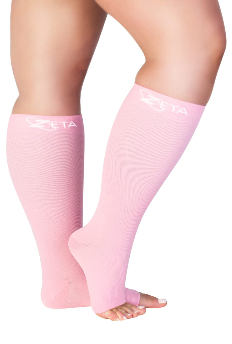 [Australia] - Zeta Socks Open Toe XXL 24 Inch Wide Calf Plus Size Compression 20-30 mmHg for Fatigue, Pain, Leg Swelling, Soothing Comfy Gradient Support, Prevents Swelling, Pain, Edema, DVT (1 Pair) Pink 