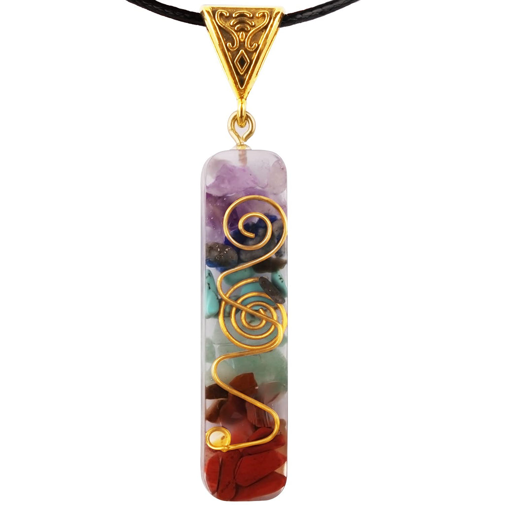 [Australia] - 7 Chakra Crystal Necklace Gemstone Pendant Emotional Necklace for Stress for Meditation and Spiritual Energy - Spiritual Gift Jewelry 2.2*0.6 inch 