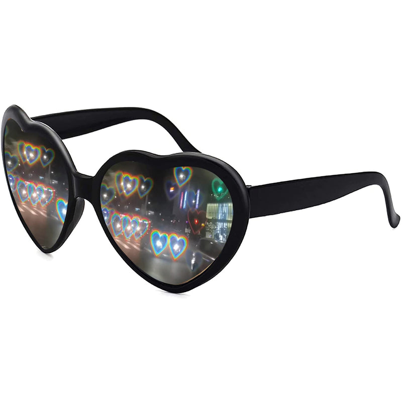 [Australia] - Heart Shaped Sunglasses, EDM Festival Light Changing Eyewear Heart Effect Diffraction Glasses for Women Men Black 