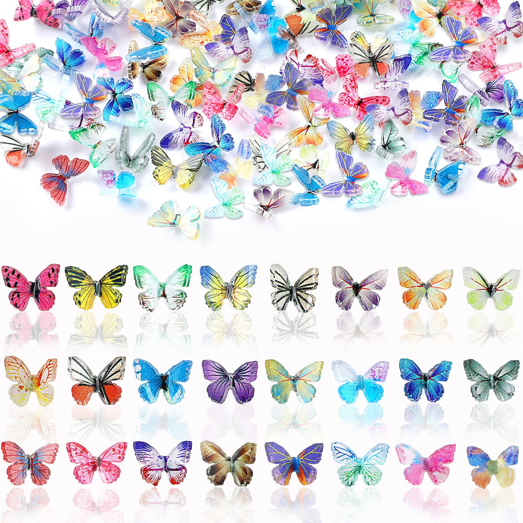 [Australia] - 120 Pcs 3D Acrylic Butterfly Charms for Nails 24 Colors Butterfly Nail Glitter Sets Butterfly Nail Charms for Nail Art Decoration DIY Resin Mold Crafts Design 