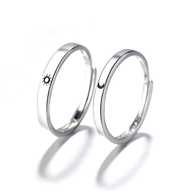 [Australia] - FUTIMELY 2 Pcs Sun Moon Couple Rings for Women Men Adjustable Couple Matching Promise Engagement Wedding Ring Set Simple Love Friendship Band Rings Gift Jewelry Silver1：2 Pcs 