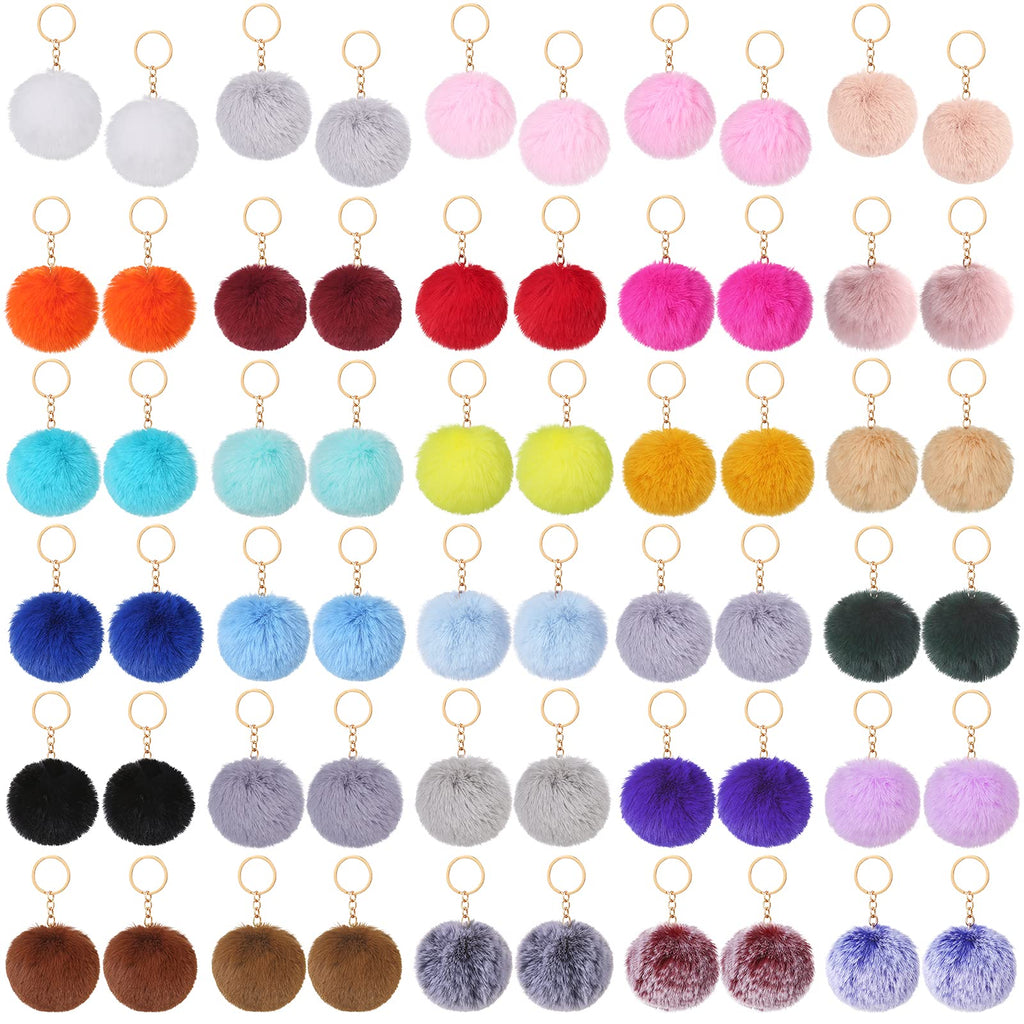 [Australia] - Auihiay 60 Pieces Pompoms Keychains Fluffy Puff Ball Keyrings for Girls Women Pendant Accessories (30 Colors) 