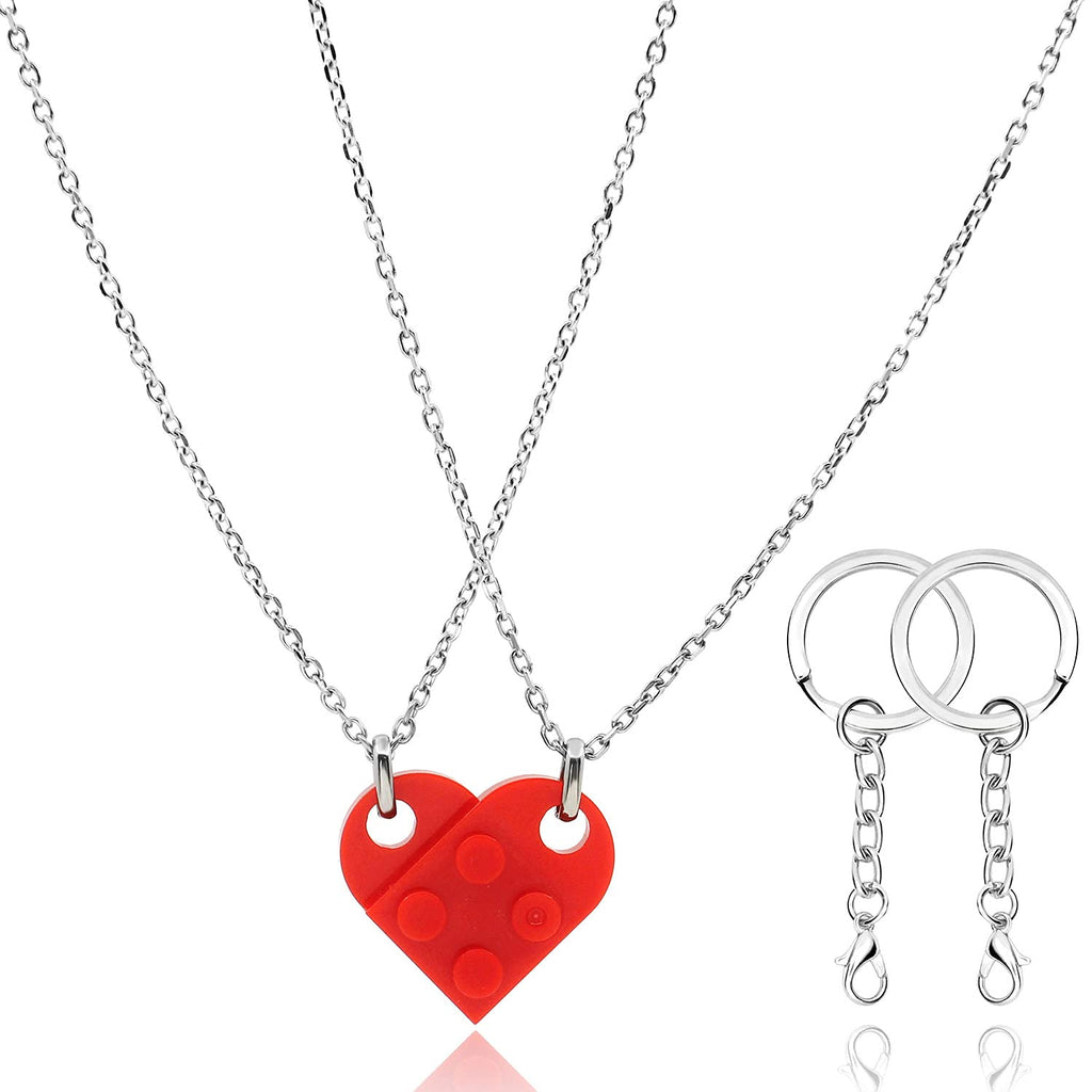 [Australia] - DURSI Matching Necklaces for Couples, Cute BFF Jewelry Friendship Red Brick Heart Pendant Necklace Set for 2 Best Friends 