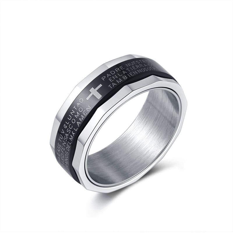 [Australia] - Scddboy 6 Styles 8mm Men's Stainless Steel Ring Wedding Bands Beveled Edges Engraved Black and Silver 